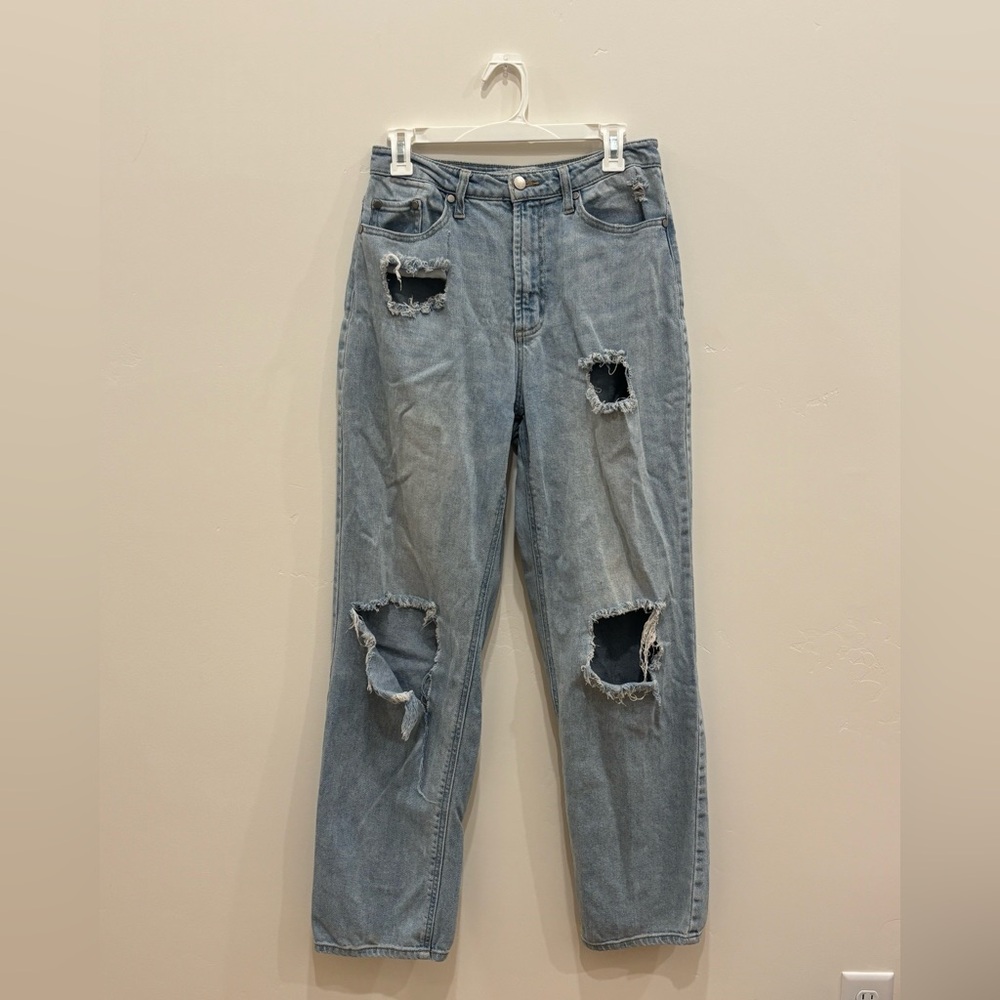 Tinseltown Light Blue Distressed Straight Leg Jeans
